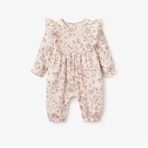 ELEGANT BABY WOODLAND PRINT ORGANIC MUSLIN FLUTTER BABY JUMPSUIT SIZE 9-12months